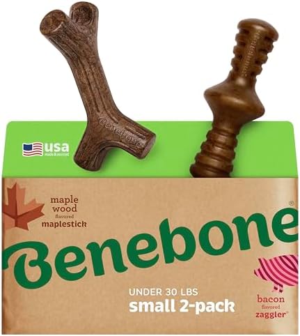 Benebone 2-Pack Maplestick/Zaggler Durable Dog Chew Toys, Dog Bones, Small