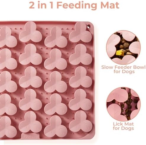 Puzzle Feeder Snuffle Mat for Dogs, Lick Mat for Dogs to Slow Down Eating, Dog Puzzle Toys for Large and Medium Breed Dogs, Silicone Dog Bowls for Dry, Wet, Raw Food, Pink
