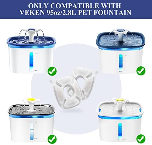 32 Pcs Cat Water Fountain Replacement Filters- 16 Pack Cat Fountain Filters with 16 Pack Pre-Filter Sponges, Pet Fountain Filter Fit for 95oz/2.8L Automatic Pet Fountain Cat Water Fountain
