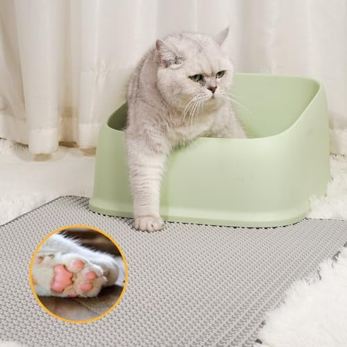 Cat Litter Mat, Honeycomb Cat Litter Mat, Double Layer Waterproof Cat Litter Mat Litter Trapping Mat, Prevents Cat Litter Scattering, Easy to Collect, Washable 19.7 * 15.7in (Gray)
