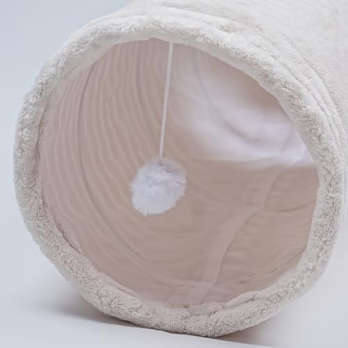 FORMYCATIE Luxurious Cat Tunnel,43" Straight Cat Tunnel Toys with Balls for Indoor,Collapsible Peekaboo Cave for Kitten （White Stripe）