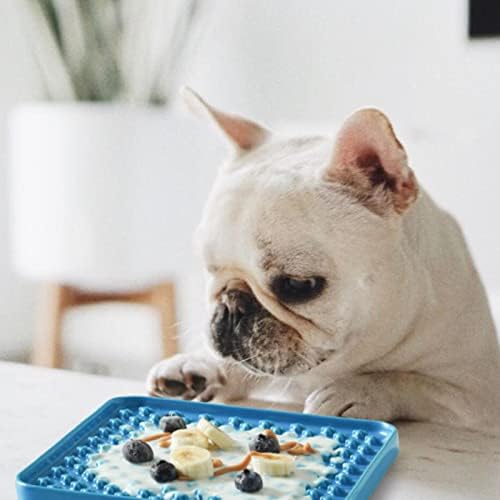 LE TAUCI PET Slow Feeder Dog Bowl, 7.5 Inch Lick Mat for Medium and Large Breed, Anxiety Relief Licking Mat, Puzzle Feeder for Peanut Butter, Treats, Pet Enrichment Toys, Set of 2, Blue and Orange