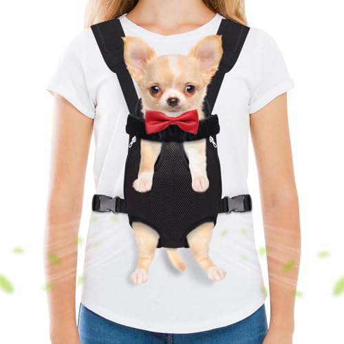Pet Carrier Backpack, Hands-Free Adjustable Dog Front Carrier Legs Out & Easy-Fit Dog Backpack Carrier for Hiking Camping Traveling Cycling for Small Dogs and Rabbits (Small, Black)