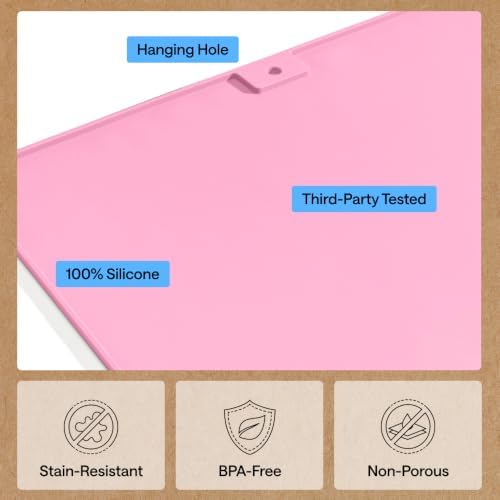 GORILLA GRIP Cat Litter Box Mat, Dual Layer Silicone Tray, 35x23, Pink