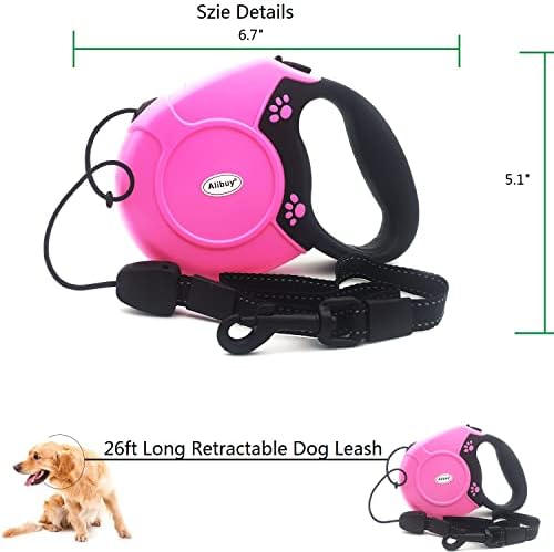 Retractable Dog Leash 26ft,360° Tangle-Free Long Cord Pets Puppy Walking Leashes,Non-Slip Handle for Small Medium Large Dogs,Up to 110 lbs (Pink)