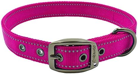Max and Neo MAX Reflective Metal Buckle Dog Collar - We Donate a Collar to a Dog Rescue for Every Collar Sold (Large, Pink)