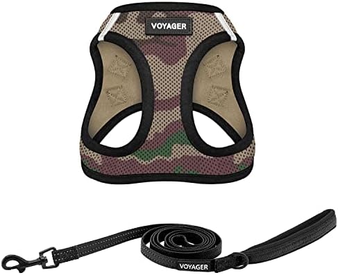 Best Pet Supplies Voyager Step-in Air All Weather Mesh Harness and Reflective Dog 5ft Leash Combo with Neoprene Handle, for Small, Medium and Large Breed Puppies - Army/Black Trim, X-Small