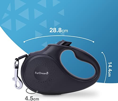 FurDreams Dog Lead - Retractable, Anti-Tangle Nylon Tape Leash Lock Button, Comfortable Handle, Multiple Sizes & Colours - 5m Extendable for Dogs Under Your Control! Heavy Duty Small Up to 15kg