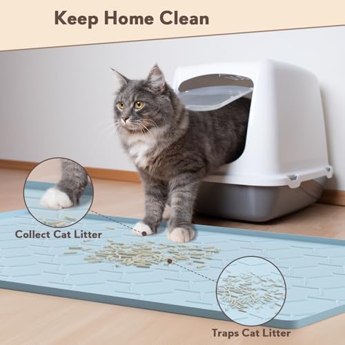 Garoopion Silicone Cat Litter Mat 34×22 inch, Easy to Clean, Blue