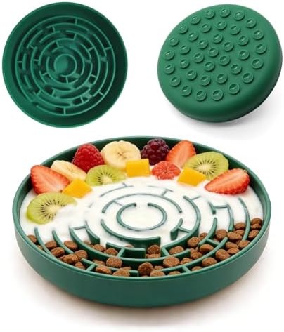 Silicone Slow Feeder Bowl, with Non-Slip Suction Cups, Anti-Choking, Puppy Puzzle Bowl, Slows Down Eating Speed, Relieves Anxiety, Suitable for S&M Sized Dogs and Cats(Green