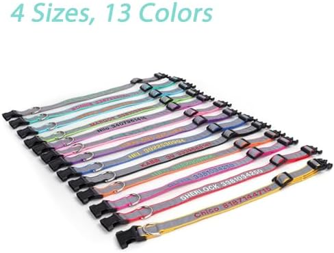 Reflective Personalized Dog Collar Custom Embroidered with Pet Name and Phone Number 4 Adjustable Sizes with Quick Release Buckle for Boy Girl Small Medium Large Dogs