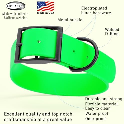 Dogline Biothane Waterproof Dog Collar Strong Coated Nylon Webbing with Black Hardware Odor- Proof for Easy Care Easy to Clean High Performance Fits Small Medium or Large Dogs, Tropical Green