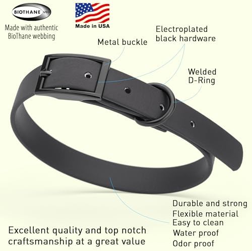 Dogline Biothane Waterproof Dog Collar Strong Coated Nylon Webbing with Black Hardware Odor- Proof for Easy Care Easy to Clean High Performance Fits Small Medium or Large Dogs, Cherry Red