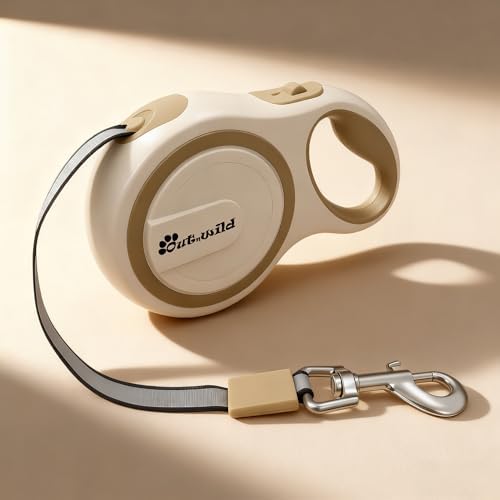 OUTnWILD Retractable Dog Leash, 16 ft Heavy Duty Dog Leash for Large Breeds/Pets Up to 110 lbs, 360° Tangle Free Design with One Touch Quick-Lock Braking System & Anti-Slip Handle. Khaki, L