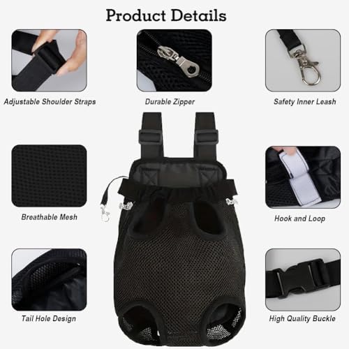 Pet Carrier Backpack, Adjustable Pet Front Cat Dog Carrier Backpack Travel Bag, Legs Out, Easy-Fit for Traveling Hiking Camping for Small Medium Big Dogs Cats Puppies (Black, Large ())