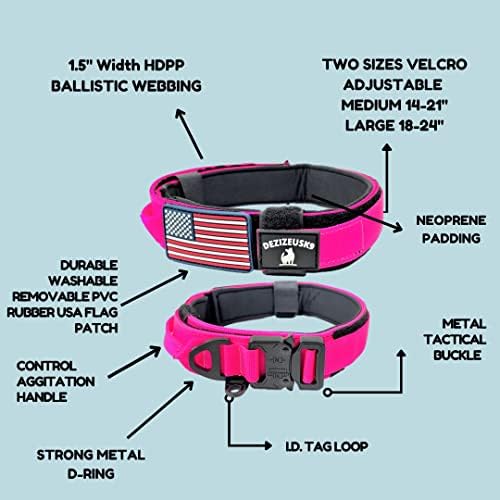 Tactical Dog Collar with Handle, American Flag Patch, 1.5 Inch Wide Thick Heavy Duty Nylon, Quick Release Metal Buckle, Customizable Name Plate, Ideal Dog Collars for Medium to Large Breeds K9 Harness