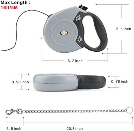 Idepet Heavy Duty Retractable Dog Leash for Small and Medium Dogs, Anti-Chewing Steel Chain Design,360 DegreeTangle-Free,Break and Lock System,16ft Leash Dog Walking (Round Rope)