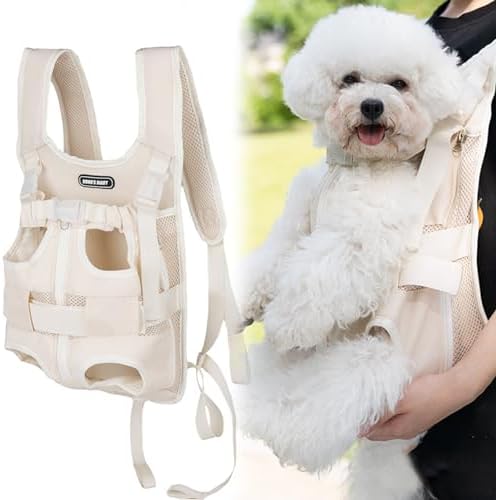 Dog Carriers for Small Dogs Backpack, Legs Out Easy-Fit Dog Front Carrier, Ventilated Mesh Dog Travel Back Pack, Adjustable Pet Backpack for Walking Biking Hiking Camping Outdoor,Medium
