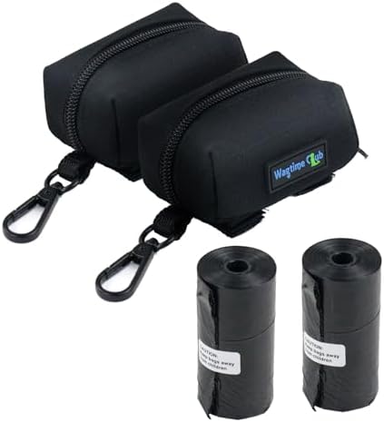 Wagtime Club Dog Poop Bag Holder for Leash (Black 2 Packs)