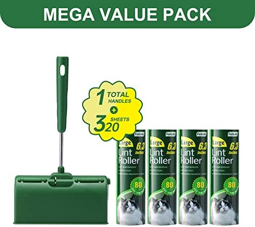 Fedicelly Large Lint Rollers Pet Hair Extra Sticky Furniture,Cat Dog Hair Remover Laundry Clothes Carpet,6.3 inches Wider with 320 Sheets Giant Lint Remover Brush for Couch