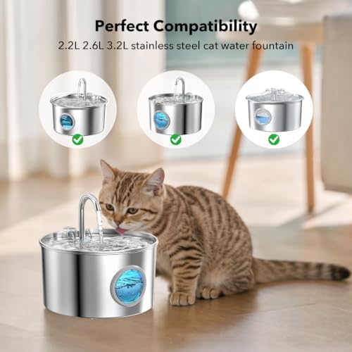 32-Piece Stainless Steel Cat Water Fountain Filter Replacement -16 Cat Fountain Filters+16 Sponges & 1 Brush, Compatible with 74oz/88oz/108oz Stainless Steel Pet Fountains