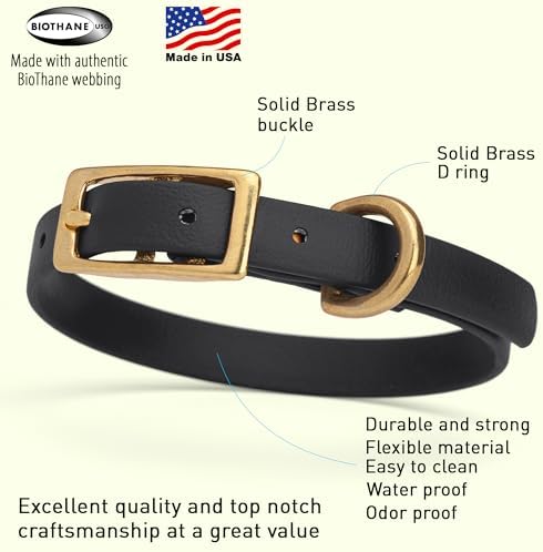 Viper Biothane Heavy Duty Waterproof Dog Collar Strong Coated Nylon Webbing w/Solid Brass Hardware Odor-Proof Easy to Clean High Performance Fits Small Medium or Large Dogs, Black