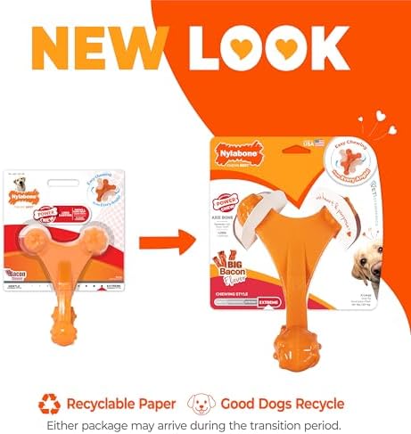 Nylabone Power Chew Axis Bone Chew Toy for Dogs, Dog Toys for Aggressive Chewers, Bacon Flavor, X-Large/Souper - 50+ lbs. (1 Count)