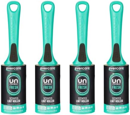 Evercare with Unstopables Fresh Scent All-Purpose Lint Roller, 4-Pack, 50 Layers Per Roller, Total 200 Sticky Sheets, Pet Hair & Lint Remover