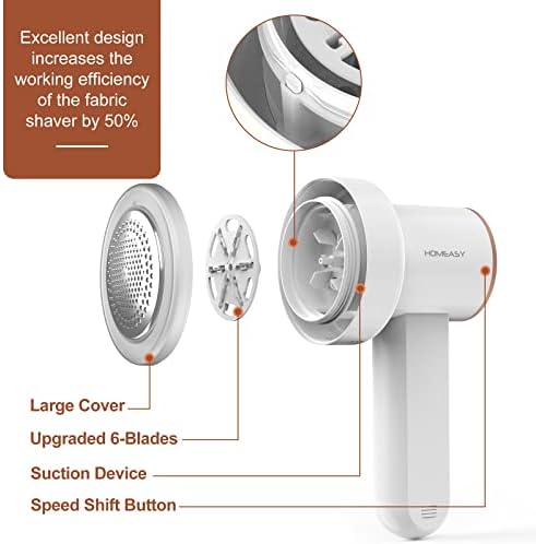 HOMEASY Fabric Shaver, Rechargeable Lint Remover for Clothes White