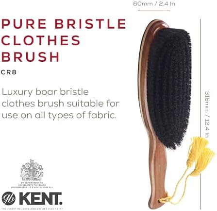 KENT CR8 Clothes Brush, 100% Natural Black Boar Bristle Lint Remover for Cashmere, Wool, and Silk for Keeping Fabrics Free from Fibres, Fluff and Pet Hair. Luxury Three Veneered Woods. Made in England