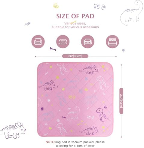 IEUUMLER Washable Pee Pads for Dogs, 2 Pack Non-Slip & Waterproof Whelping Pad, Reusable Puppy Potty Training With Fast Absorbent for Playpen EU007 (Pink Dinosaur, 31"X36"-2pcs)