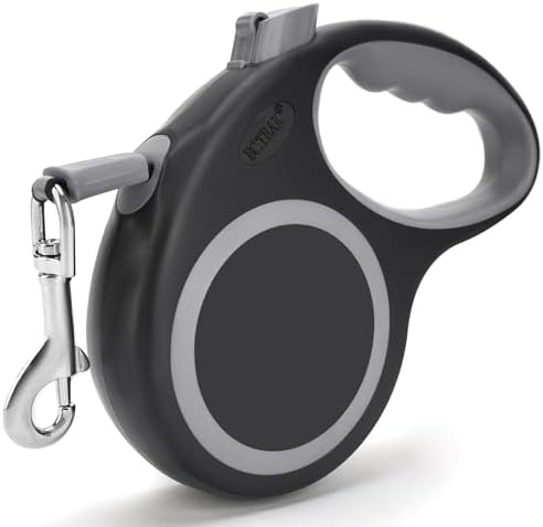 Retractable Dog Leash, 16 ft Dog Leash for Dogs up to 55 lbs, Strong Nylon Tape No Tangle, One-Handed Brake, Pause, Lock, Perfect for Small Medium Dogs; Black (Black, 16 FT (0-55 lbs))