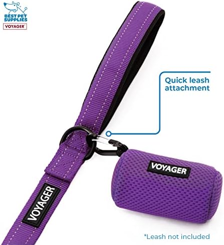 Best Pet Supplies Dog Poop Bag Holder Leash Attachment with Reusable Dispenser for Travel, Walking, Park, and Outdoor Use, Durable with Clip-On - Purple, Mesh Dispenser w/15 Bags