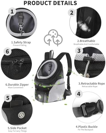 PETCUTE Pet Carrier Backpack,Breathable Dog Backpack Carrier with Adjustable Straps,Side Storage Pockets,Dog Head-Out Backpacks with Safety Belt,Puppy Front and Back Carriers for Small Dogs Cats