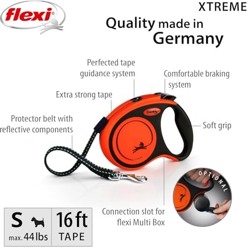 FLEXI® Xtreme Tape Retractable Dog Leash, Small, 16 ft - Orange/Black