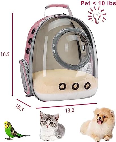Pet Carrier Backpack for Kitten, Small Puppy and Bunny, Backpack for Kitten, Space Capsule Bubble Cat Backpack Carrier, Airline Approved Waterproof Green Pet Backpack for Small Dog (Pink)