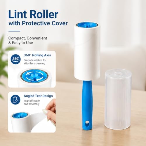 Pet Hair Remover Roller, Extra Sticky, 5 Rolls 450 Sheets, Dust Cover