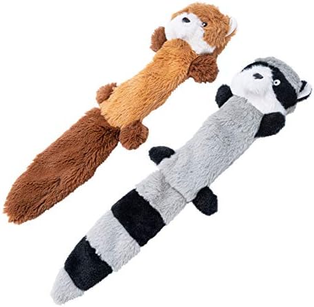JOYELF Plush Squeaky Dog Toys, No Stuffing Interactive Dog Toys for Medium to Large Dogs with Squeaky and Crinkle Paper for Dog - Fox and Raccoon