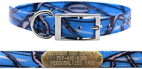 Waterproof D-Ring Dog Collar w Custom Name Tag 3/4x15, Blue Camo