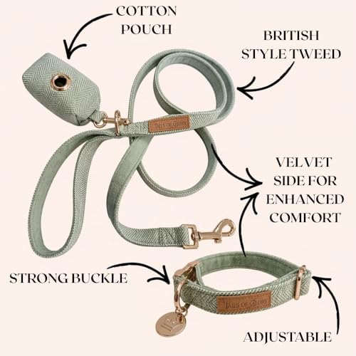 – Luxury 3-Piece Dog Walking Set – Adjustable Collar, 150 cm Leash, Poo Bag Holder – English Tweed & Soft Velvet – Elegant, Comfortable & Practical – 3 Colors