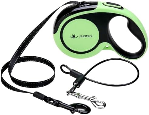 PUPTECK Retractable Dog Leash with Detachable Chew Proof Cable, Green, 16ft