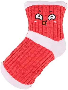 Squeaky Dog Toys, Funny Dog Toys Stuffed Plush Dog Toy, Cute Socks Dog Birthday Gift Dog Chew Toys Pet Toys for Small Medium Dogs(White Red)