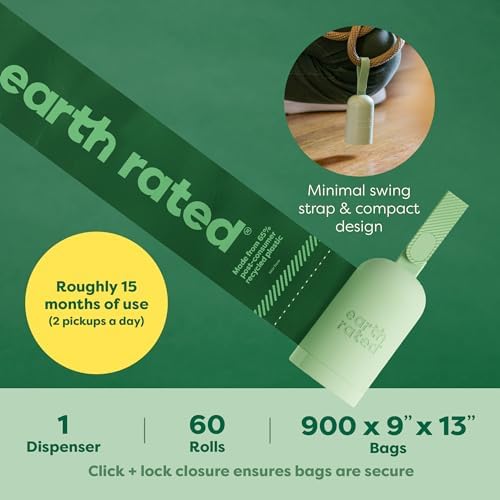 Earth Rated Dog Poop Bag Holder, 1 Dispenser and 900 Bags, Lavender