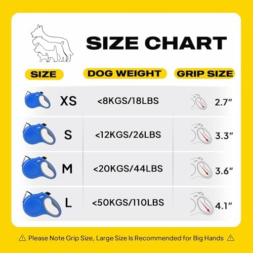 Fida Retractable Dog Leash, 16ft Heavy Duty Pet Walking Leash for Medium/Large Dog up to 110 lbs, Tangle Free. One-Hand Brake (Large, Blue)