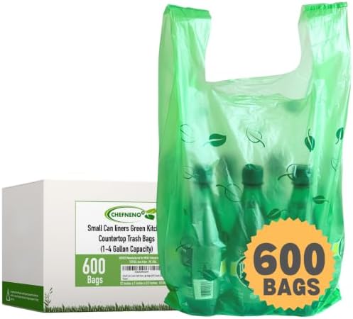 T-shirt Green Plastic Bag (600 ct.) Small Can Liners Doggy Poop Bags Compatible with Arm & Hammer Swivel Bin & Rake pooper scooper Thank You Grocery Shooping Size Multipurpose Bags