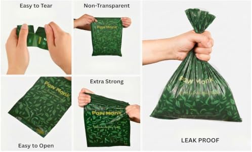 Paw Monk Leak Resistant Dog Poop Bags Rolls -120 Bags, Heavy Duty 20 Micron, Easy-Tear perforations, Easy-Open & Easy-Tie doggy poop bags Unscented
