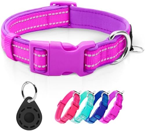 azuza Airtag Dog Collar, Large Dog Collar with Airtag Holder, Purple, L