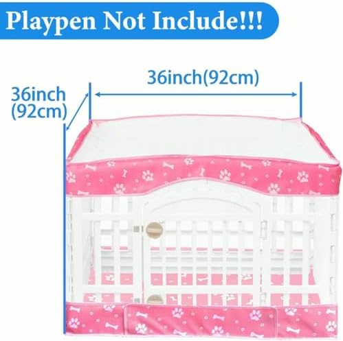 Dog Playpen Bottom Pad and Mesh Top Cover fit 36" x 36“ Puppy Playpen(Fence NOT Included),Reusable for Pet Training,Dog Crate,Waterproof Pet Pee Pads,Whelping,Puppies/Small Dogs,Hoop&Loop Design,Pink