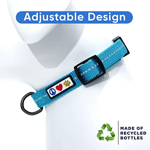 Pawtitas Recycled Dog Collar with Reflective Stitched Puppy Collar Made from Plastic Bottles Collected from Oceans Large Teal Turquoise Wave