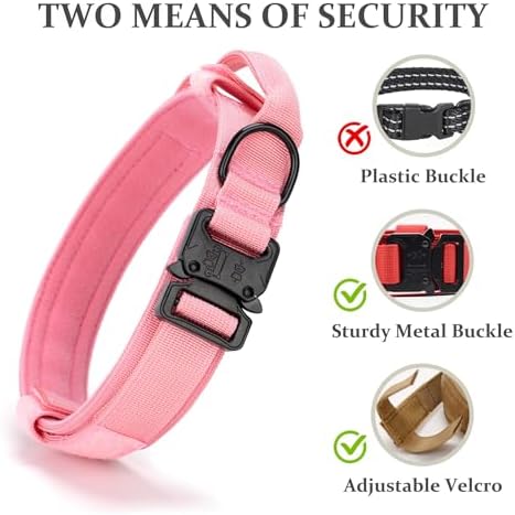 Tactical Dog Collar, Adjustable Military Training Nylon Collar,Light Pink S